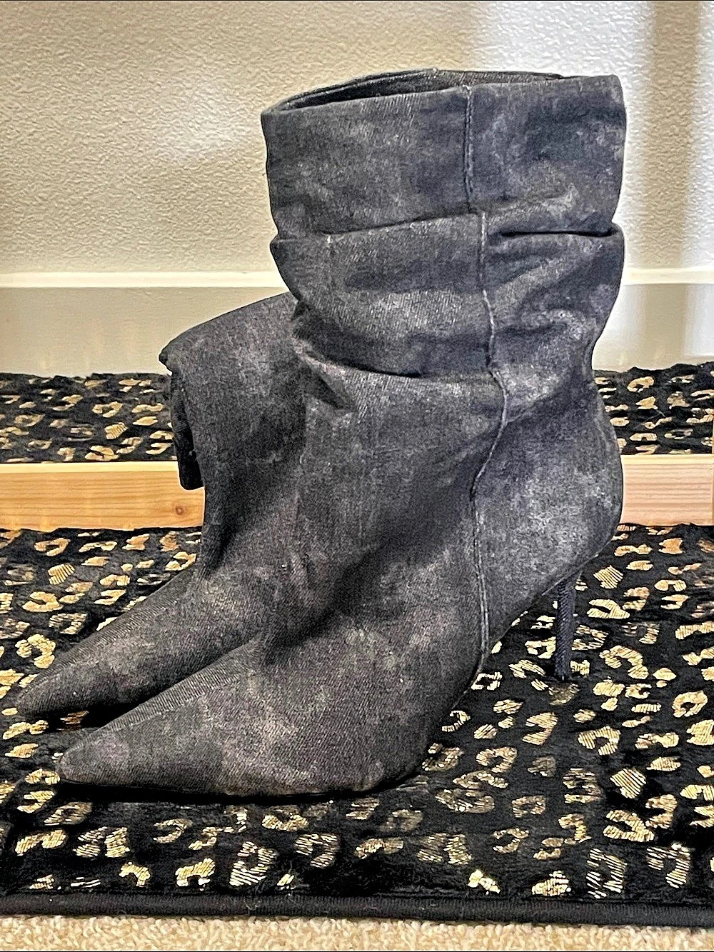 Zara Women’s Jean Pointed Toe Kitten Heel Boots in Gunmetal Gray Black US 10 NWT